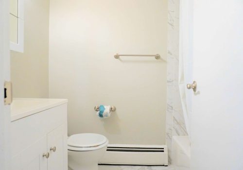 White modern bathroom with bathtub
