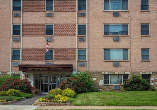 Exterior view of residential buildings at Longwood Manor apartments for rent in Philadelphia, PA
